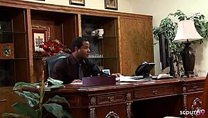 skinny secretary stockings slut seduces big black cock boss for rough interracial anal riding cumshot