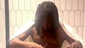 Oiling up my body in the steamy shower now!