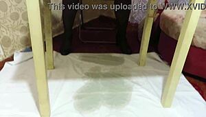 whoa check this milf peeing under the table in stockings homemade fetish compilation
