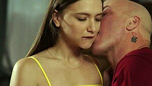 brunette babe kisses stepdad then pounded doggystyle on sofa