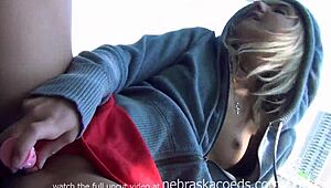 Nervous college girl flashes and masturbates nude outdoors near police station