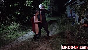 Picture this 18+ red riding hood in halloween costume getting playful with friends all night long