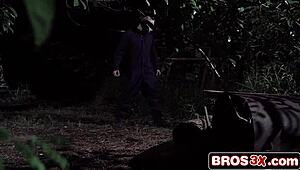 Picture this 18+ red riding hood in halloween costume getting playful with friends all night long