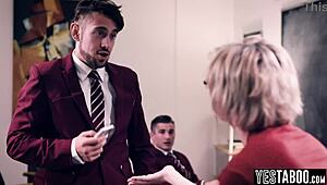 Horny BBW Teacher's Huge Tits Gangbanged by Students Classroom