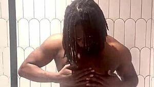 Oiling up my body in the steamy shower now!