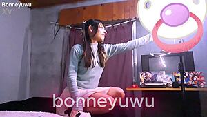 Bonneyuwu puts on sexy skirt show with dildo toys