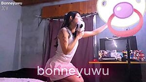 Bonneyuwu puts on sexy skirt show with dildo toys
