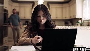 jealous asian teen lulu chu... she masturbated blew then got fucked hard by big cock with vic!!