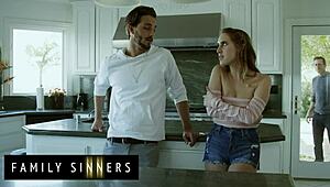 stepsis and stepbro always wanted this now they're fucking hard on the bed licking pussy and riding big cock