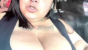 mary jhuana flashes her fat tits in public car ride