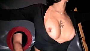 Taking two cocks at the glory hole while hubby's watching her swallow every drop