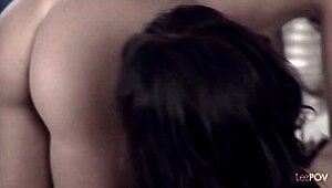 Brunette Lesbo Cums Hard From Dildo In Meaty Pussy With Piercings