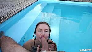 married russian tourist blonde big tits agrees quickie pool sex after cocktails pov riding