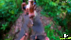 Blonde and brunette hotties tease bush fuck adventure