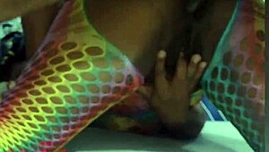 she spreads her ebony ass wide on halloween before he unloads deep inside her pussy