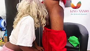 Ebonys Wet Shaved Pussy Rides Santas Big Black Cock Hard on Christmas for Juicy Creampie Finish