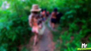 Blonde and brunette hotties tease bush fuck adventure