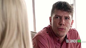 Hey, you see this teenie blonde in uniform? She ditched the dilf and rode his stepson's cock hard