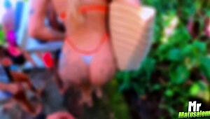 Blonde and brunette hotties tease bush fuck adventure