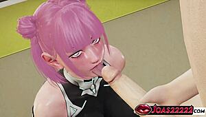 Big tits Uehara Rin in intense hentai titfuck and frenulum licking handjob for monster cock cumshot