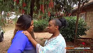 whoa these african milf lesbians are making out hot in public at the house party!