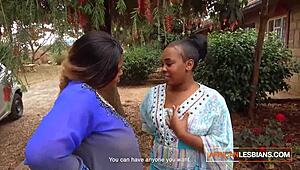 whoa these african milf lesbians are making out hot in public at the house party!