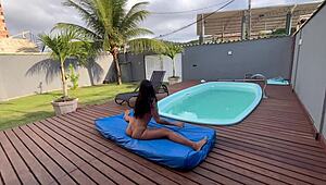 brazilian babe's big clit throbs wild outdoors, she craves anal from both guys