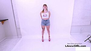 Lesbian stylist seduces straight teen during sofa photoshoot massage