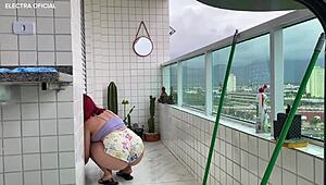security cam catches sneaky brazilian maid in tight shorts