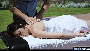 sexy judy gets her tight pussy pounded hard by masseur's monster cock outdoors