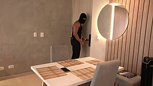 Masked intruder surprises horny young woman she begs for rough fuck!