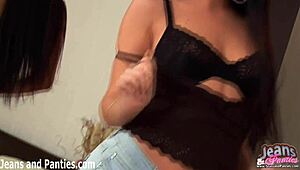 Milana Strips Out of Tight Skinny Jeans Next Door