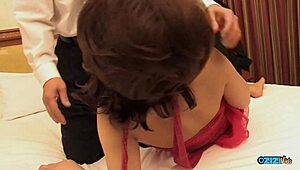 asian couple rides to creampie finish cowgirl style