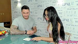 stunning tgirl bianca meirelles barebacks and pounds a lucky dude's ass hard