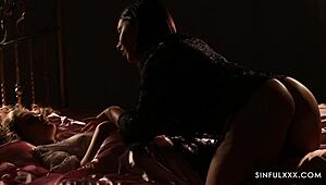 Maid sneaks tongue into milf's wet folds for forbidden sequel bliss