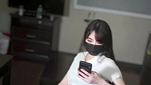 big-titted asian office secretary in gray stockings fucks to squirting orgasm