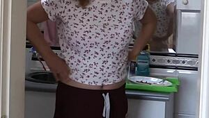 Mommy's wet pussy throbs watching stepson stroke his huge cock while I finger myself moaning loud!