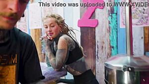 I get so turned on watching tattooed babe take big dick in wild foursome