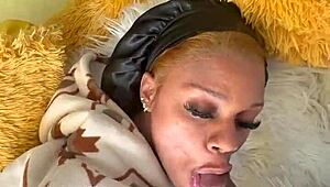 Pretty petite ebony Renity Love deepthroats and swallows massive bbc like a pro