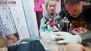 I get so turned on watching tattooed babe take big dick in wild foursome