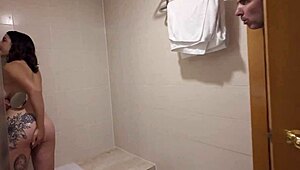 sexy latina neighbor showers then rides my cock in bedroom passion