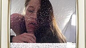 you won't believe how lainey's shaved pussy gets filled with hot cum after ball licking backstage