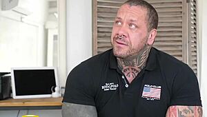 SEX ADDICT redhead teen with fake tits and shaved pussy takes bareback monster cock 1on1 tattooed