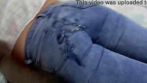 after he fucks my big ass i pull up jeans for huge cumshots dripping out, so hot