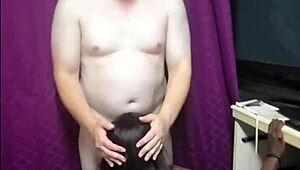 petite ebony domestic kneels to suck boss cock then bends for doggystyle pounding