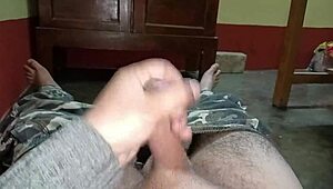 mature guy grips his penis tight jerking at high speed with raw emotion