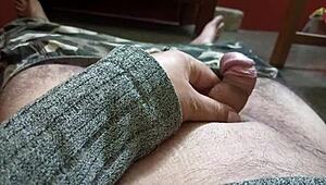 mature guy grips his penis tight jerking at high speed with raw emotion