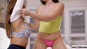 Euro stepmom fingers and licks shaved pussy of petite 18+ stepdaughter missionary