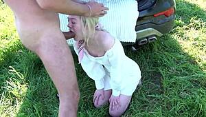 Pretty blonde Eva Barbie gapes outdoor on Leo Casanova's monster cock ass to mouth deep
