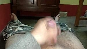 mature guy grips his penis tight jerking at high speed with raw emotion